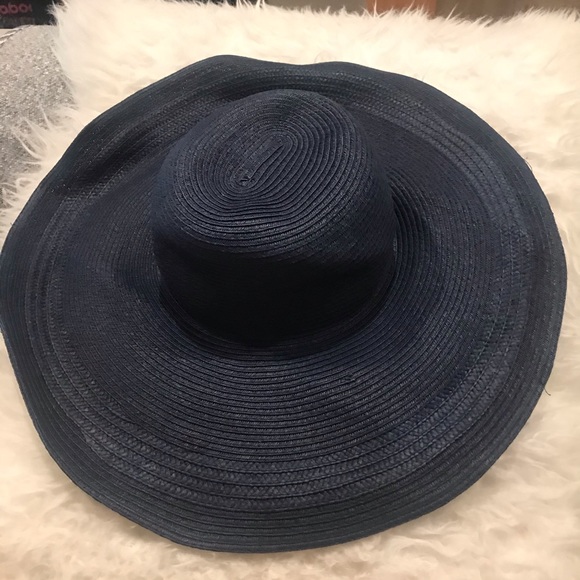 Topshop Accessories - Topshop Navy Blue Braided Wide-Brim Sun Hat